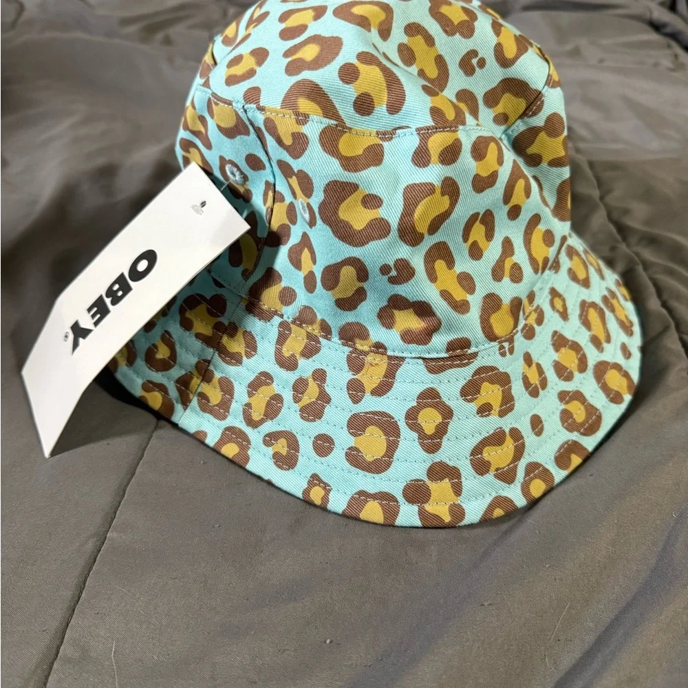 Obey Aqua and Tan Leopard Print Bucket Hat - Picture 3 of 11
